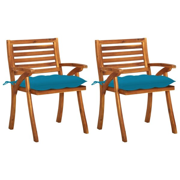vidaXL Chaises à manger de jardin avec coussins lot de 2 Acacia massif