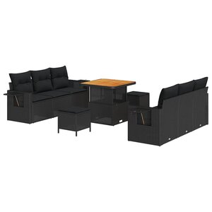 vidaXL Ensemble de canapé de jardin avec coussin 9 Pièces Noir