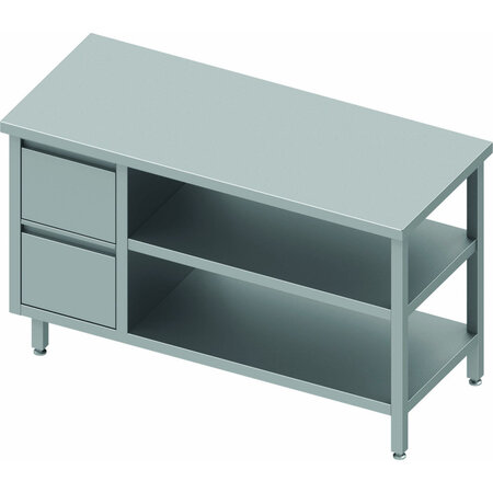 Table inox avec tiroir a gauche et 2 etagères - gamme 600 - stalgast -  - acier inoxydable800x600 x600x900mm