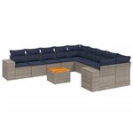 vidaXL Salon de jardin 11 Pièces avec coussins gris résine tressée
