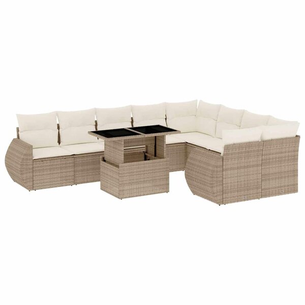 vidaXL Salon de jardin avec coussins 10 Pièces beige résine tressée