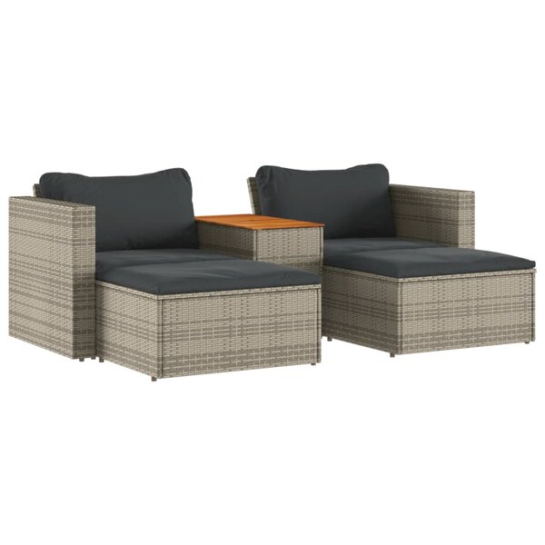 vidaXL Salon de jardin 5 Pièces avec coussins gris résine tressée acacia
