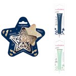 Kit pour biscuit en relief Étoile + 2 Stylos au chocolat bleu nuit et vert d'eau