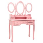 vidaXL Coiffeuse avec tabouret et miroir pliable en 3 Rose