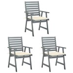 vidaXL Chaises à manger d'extérieur lot de 3 et coussins Acacia massif