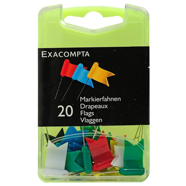 Boîte De 20 Épingles Drapeaux - Hauteur De Pointe 16mm - Couleurs Assorties - Exacompta