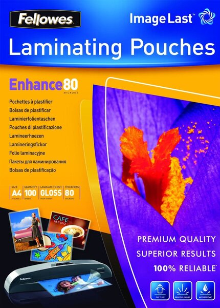 Pochettes de plastification A3 160 Microns (2x80) Pack de 100 brillante FELLOWES