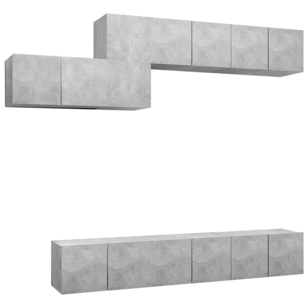 vidaXL Ensemble de meubles TV 7 Pièces Gris béton Bois d'ingénierie