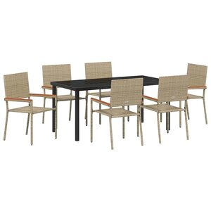 vidaXL Ensemble de salle à manger pour jardin 7 Pièces Beige Poly rotin