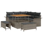 Ensemble de Canapés de Jardin de 8 Pièces Avec Coussins Gris Rattan Poly Acacia