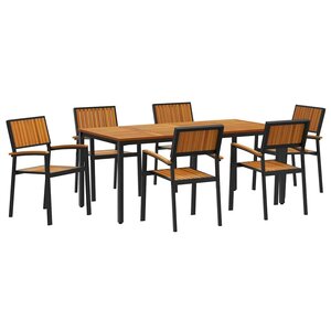 vidaXL Ensemble de salle à manger pour jardin 7 Pièces Noir et marron