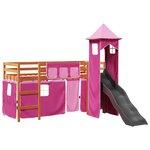 vidaXL Lit mezzanine enfants avec tour rose 90x190 cm bois pin massif