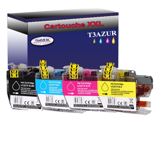Lot de 4 Cartouche compatible Brother MFCJ5330DW, MFCJ5335DW, MFCJ5730DW, LC-3219XL  (Noire+Couleur) – T3AZUR