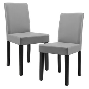 Lot de 2 chaises de salle à manger rembourrées avec pieds en bois massif housse en synthétique 90 cm gris et noir 03_0002360