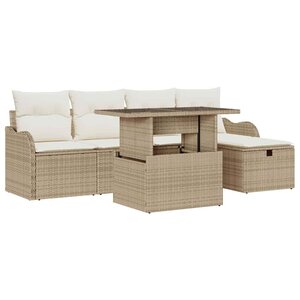 vidaXL Ensemble de canapé de jardin 6 Pièces Beige Poly rotin
