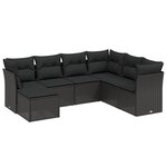 vidaXL Salon de jardin 7 Pièces avec coussins noir résine tressée