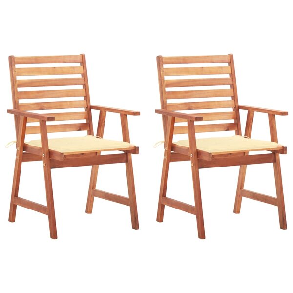 vidaXL Chaises à manger d'extérieur lot de 2 et coussins Acacia massif