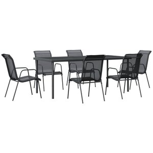 vidaXL Ensemble à manger de jardin 7 Pièces noir textilène et acier