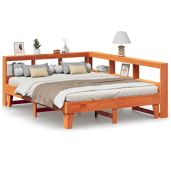 vidaXL Lit bibliothèque sans matelas cire marron 140x200 cm pin massif