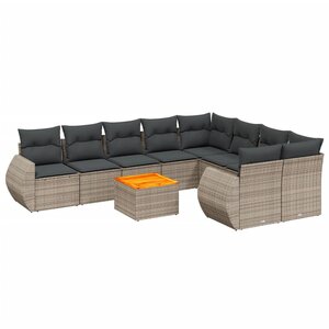 vidaXL Salon de jardin avec coussins 10 Pièces gris résine tressée