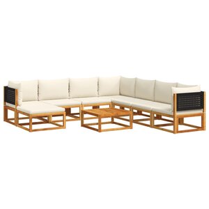 vidaXL Salon de jardin avec coussins 9 Pièces bois massif d'acacia