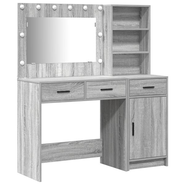 Ensemble de table de maquillage 2 pièces vidaXL avec LED en bois d'ingénierie gris Sonoma