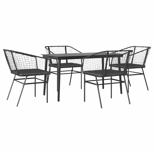 vidaXL Ensemble à manger de jardin et coussins 5 Pièces noir rotin verre