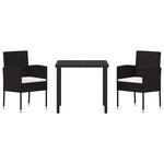 vidaXL Ensemble de salle à manger pour jardin 3 Pièces Noir Poly rotin