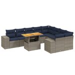 vidaXL Salon de jardin 10 Pièces avec coussins gris résine tressée