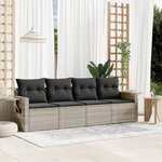 vidaXL Salon de jardin 4 Pièces avec coussins gris clair résine tressée