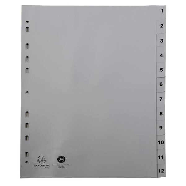 Intercalaires Imprimés Numériques Pp Recyclé Gris - 12 Positions - A4 - Gris - Exacompta