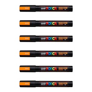 Marqueur PC5M Pointe conique moyenne Orange Fluo x 6 POSCA