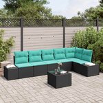 vidaXL Ensemble de canapé de jardin Noir et turquoise polyrotin