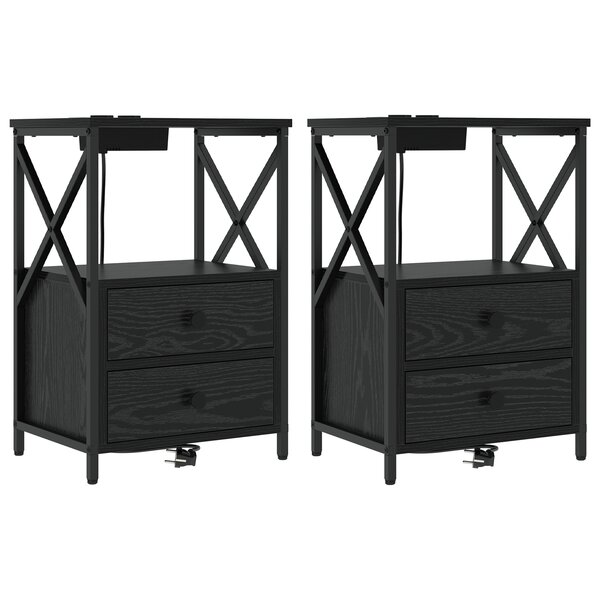 vidaXL Table de nuit avec station de chargement 2 Pièces Chêne noir