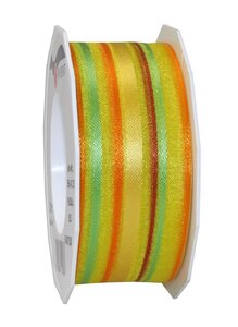 Organza à rayures laitonné mauritius 20-m-rouleau 40 mm orange/vert citron