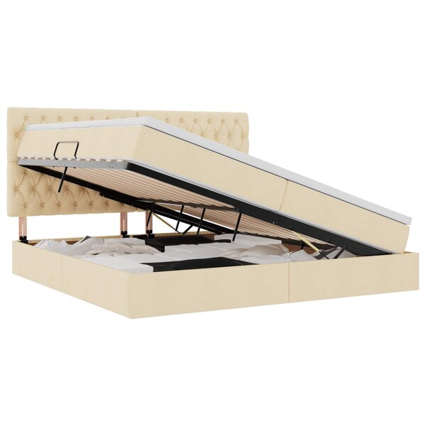 vidaXL Lit avec rangement et matelas Crème 200 x 200 cm Polyester