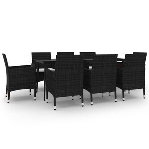 vidaXL Ensemble à manger de jardin coussins 9 Pièces Résine tressée Verre