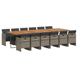 vidaXL Ensemble à manger de jardin coussins 13 Pièces gris résine tressée