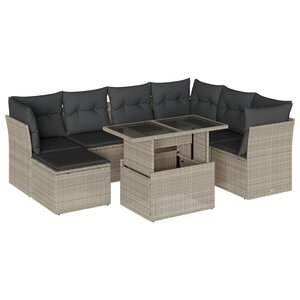 vidaXL Salon de jardin 8 Pièces avec coussins gris clair résine tressée