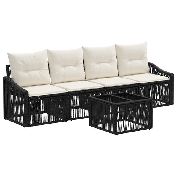 vidaXL Ensemble de canapé de jardin 5 Pièces Noir polyrotin