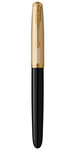 Parker 51 deluxe stylo plume  corps résine noire + capuchon plaqué or  plume fine 18k  coffret cadeau
