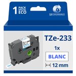 Ruban compatible Brother TZe233 - Texte bleu sur fond blanc - Largeur 12 mm x 8 mètres