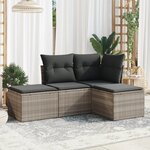 vidaXL Salon de jardin 4 Pièces avec coussins gris clair résine tressée