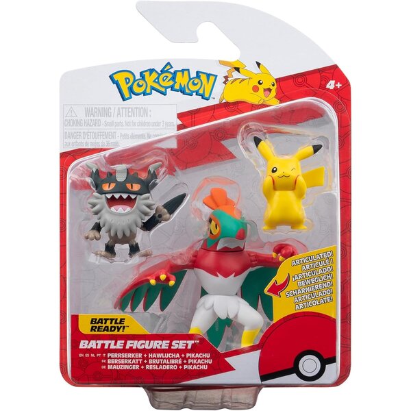 Jazwares PKW3601 - Figurines Pokémon de bataille Pikachu  Perrserker et Hawlucha