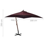 vidaXL Parasol de jardin suspendu et mât rouge bordeaux bois de sapin