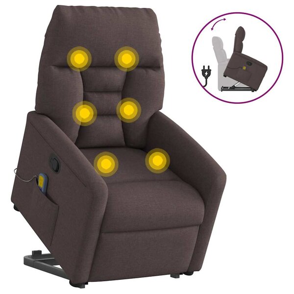 vidaXL Fauteuil inclinable de massage Marron foncé Tissu