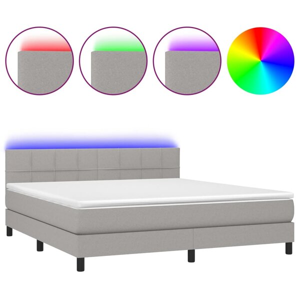 vidaXL Sommier à lattes de lit matelas LED Gris clair 160x200 cm Tissu