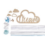 Kit: Pendentif bois av.rubans "Dream"  bleu clair  pendentif bois:22x12 5cm  1 kit