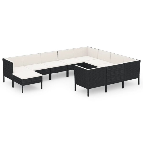 vidaXL Salon de jardin 11 Pièces avec coussins Résine tressée Noir