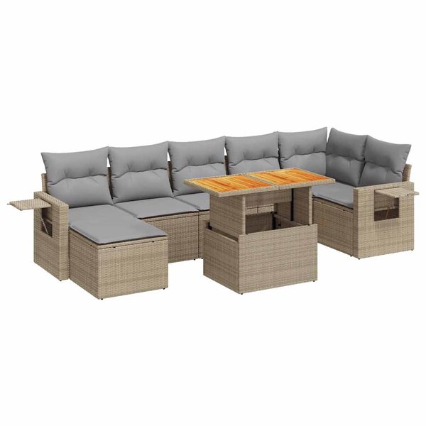 vidaXL Salon de jardin avec coussins 8 Pièces beige résine tressée
